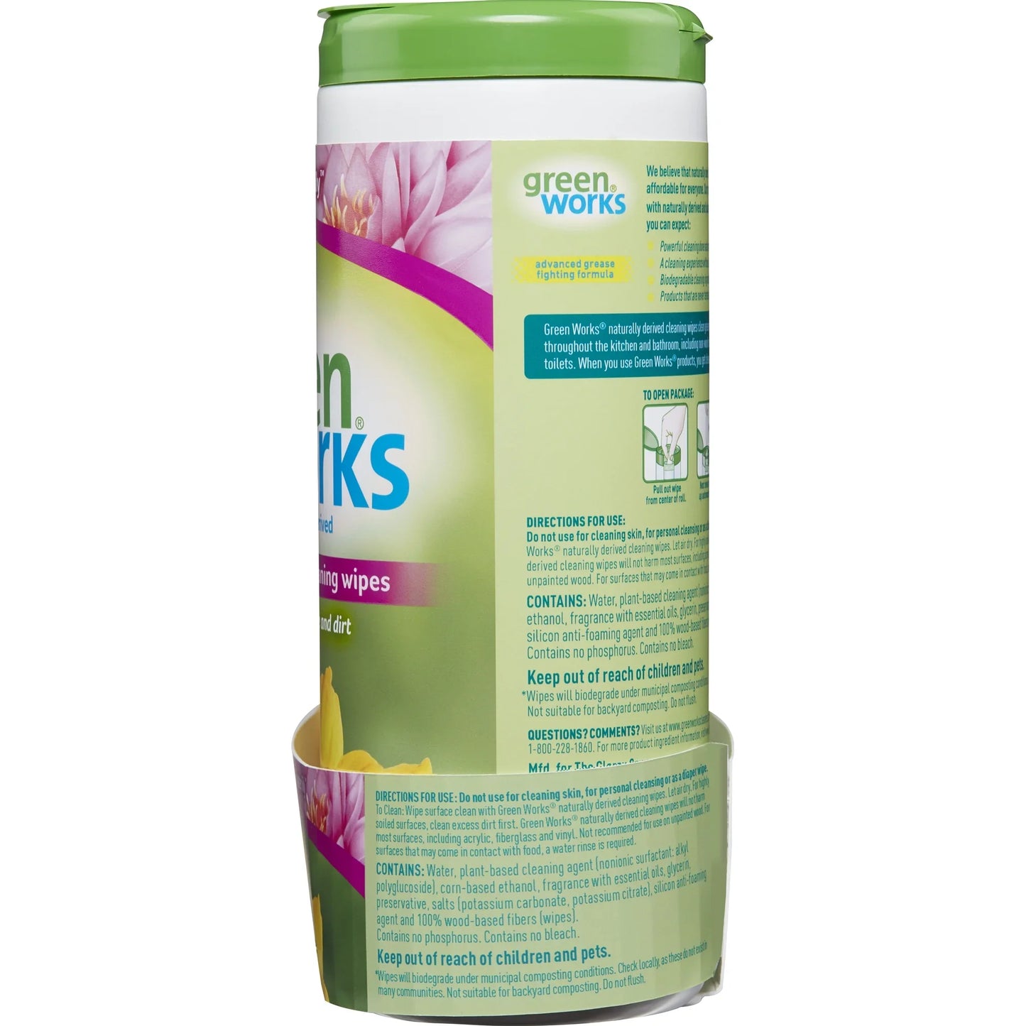 (3 pack) Green Works Compostable Cleaning Wipes, Biodegradable Cleaning Wipes - Water Lily, 30 ct